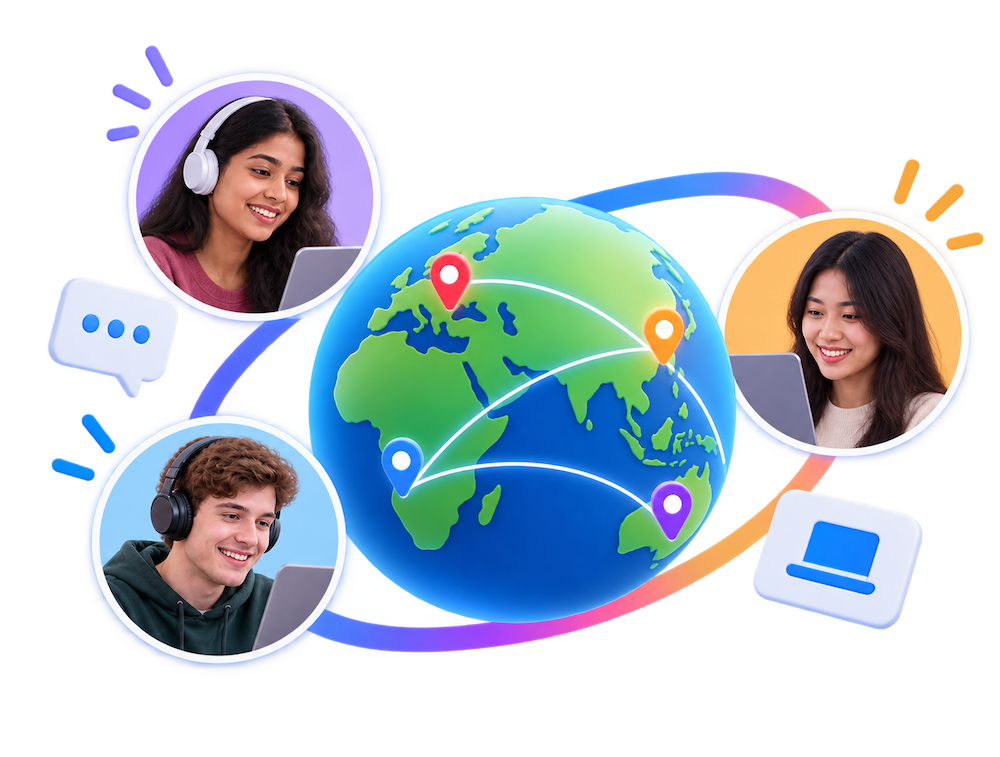 Globe with LiveCollege learners connected worldwide